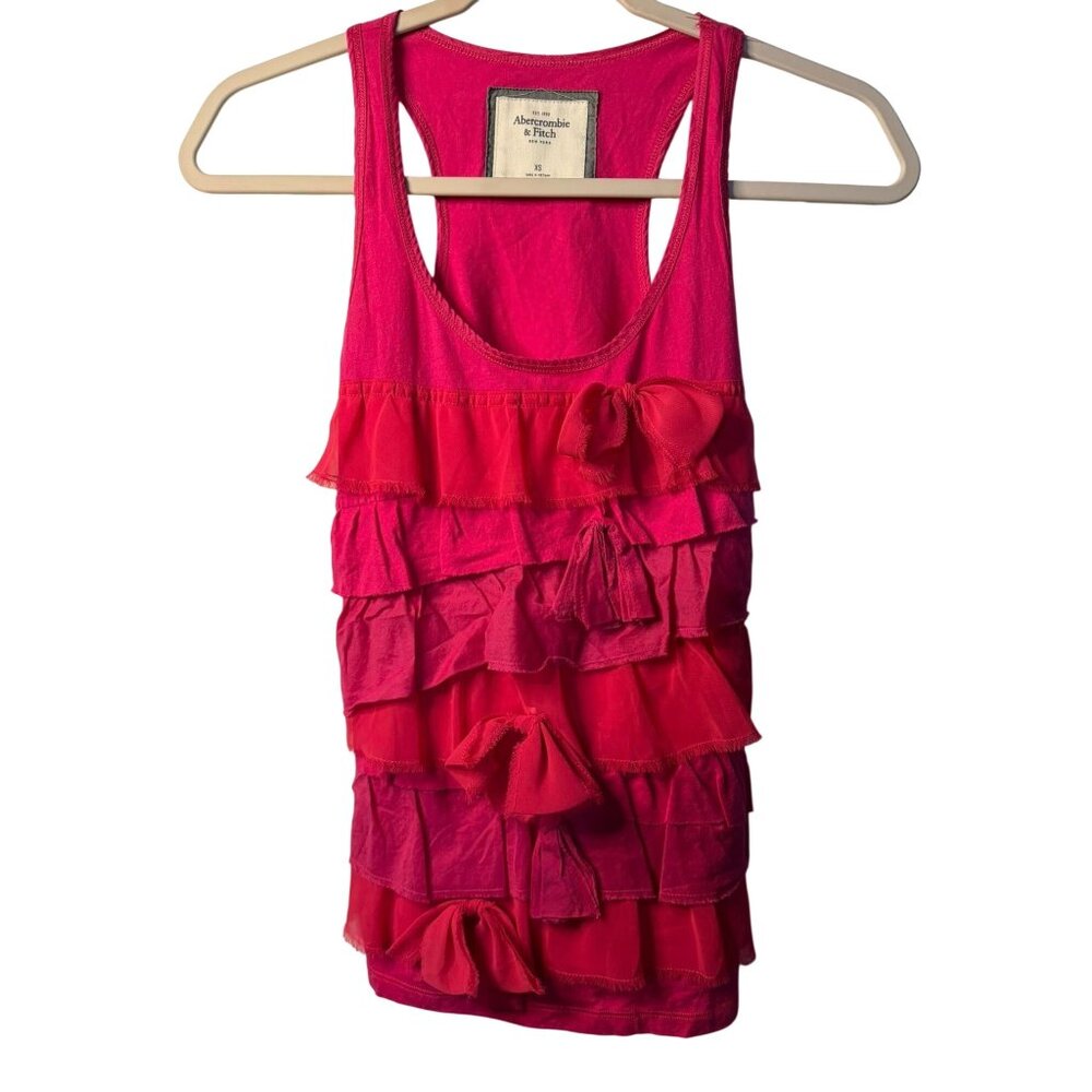 VTG Abercrombie & Fitch XS Ruffle Tank Barbie core Pink Ribbon Boho Y2K Cami Top